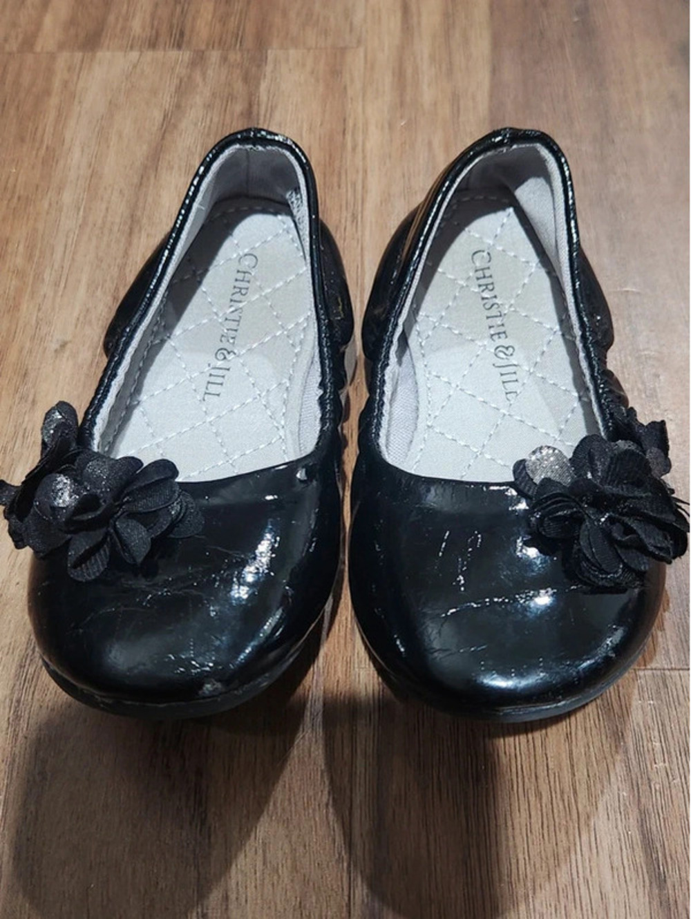 Black Toddler Flowery Dress Flats Sz 7